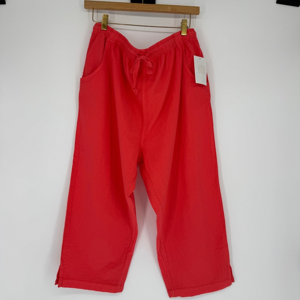 New Ragtop Crop Pants Womens XL 100% Cotton Drawstring Coastal Beachy Coral Pink